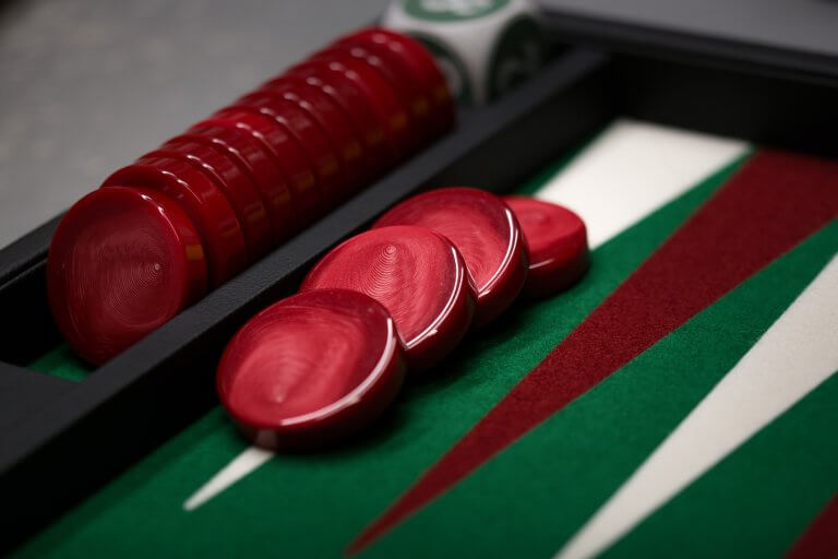 Beautiful Green, Red, and White Backgammon Board