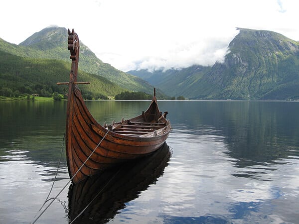 Viking Ship by Fjord in Western Norway