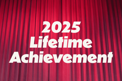 Red drape with the words "2025 Lifetime Achievement"